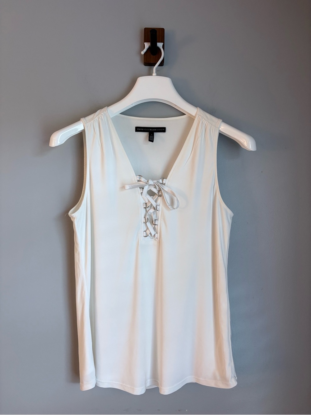 White House Black Market Lace Up Grommet Tank Top S White Coquette Y2K Shell
